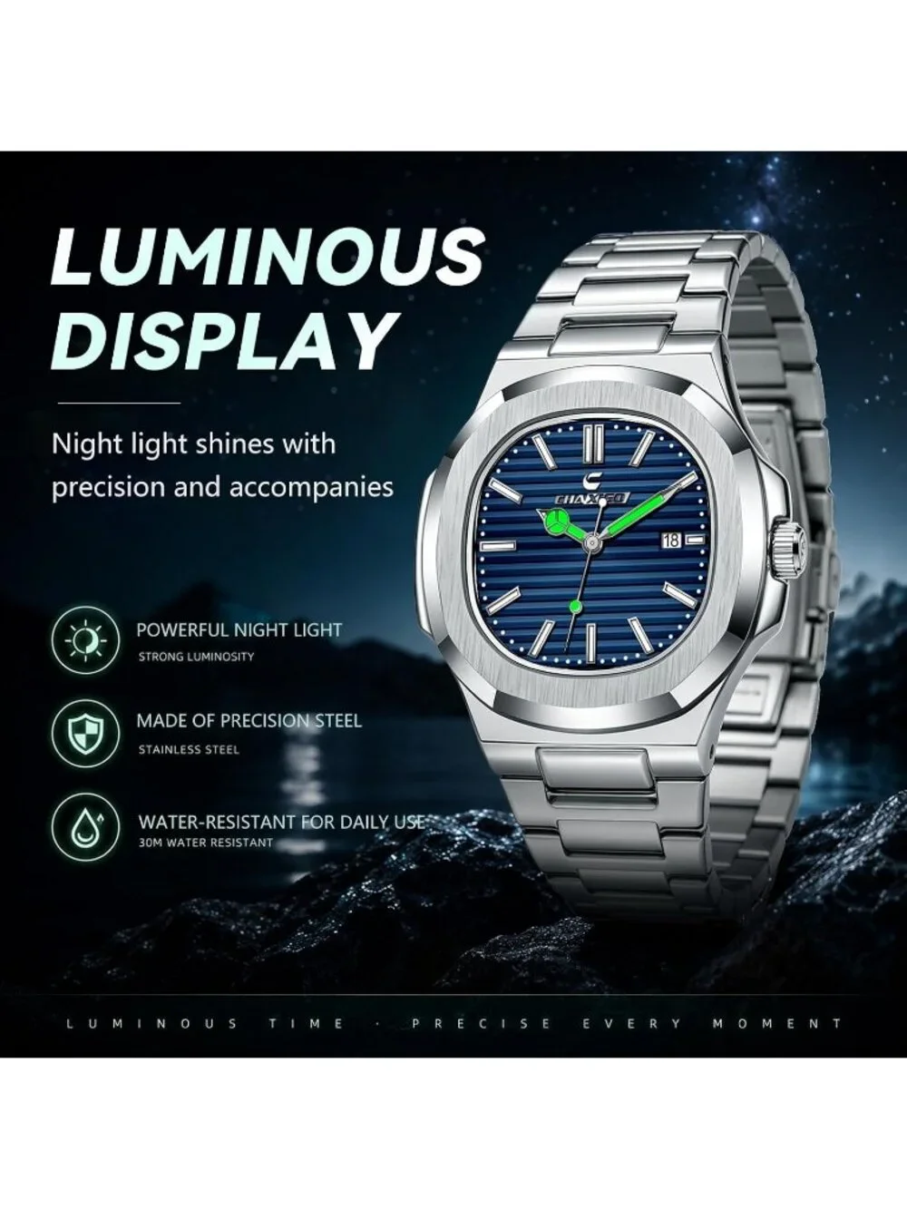 Men's Blue Silver Alloy Material Waterproof Quartz Sports Sports Wrist Watches